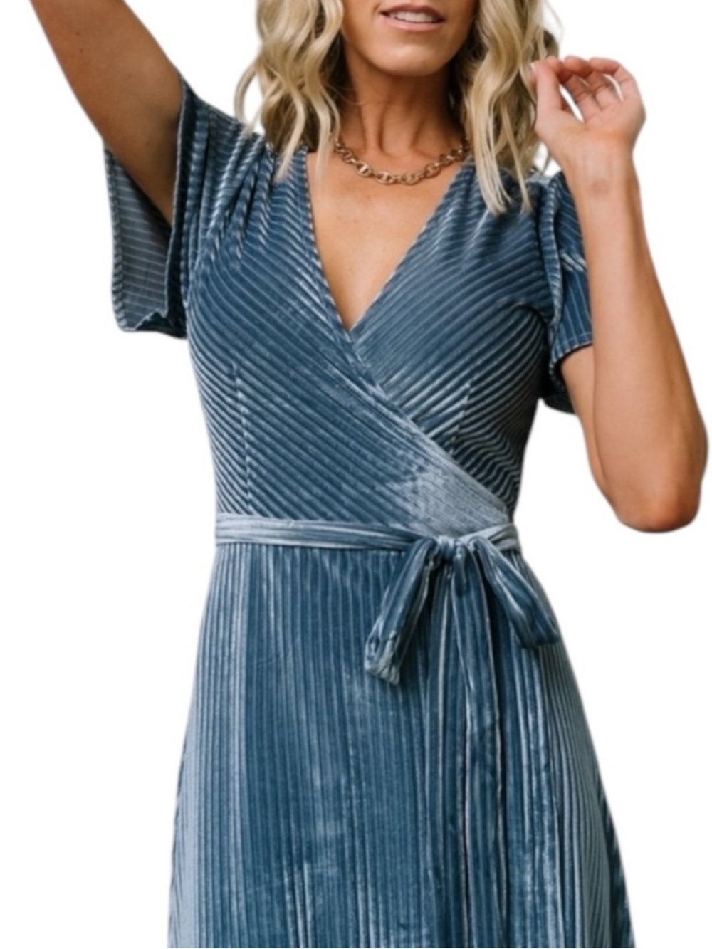 NWT Baltic Born Andi Ribbed Velvet Maxi Wrap Dress in Blue Size XL - Picture 3 of 9